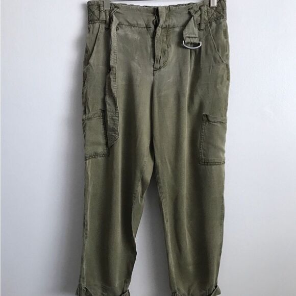Free People Green Crop Belt Cargo Pants Size 2 Boho Excellent Condition No Flaws - Picture 11 of 11